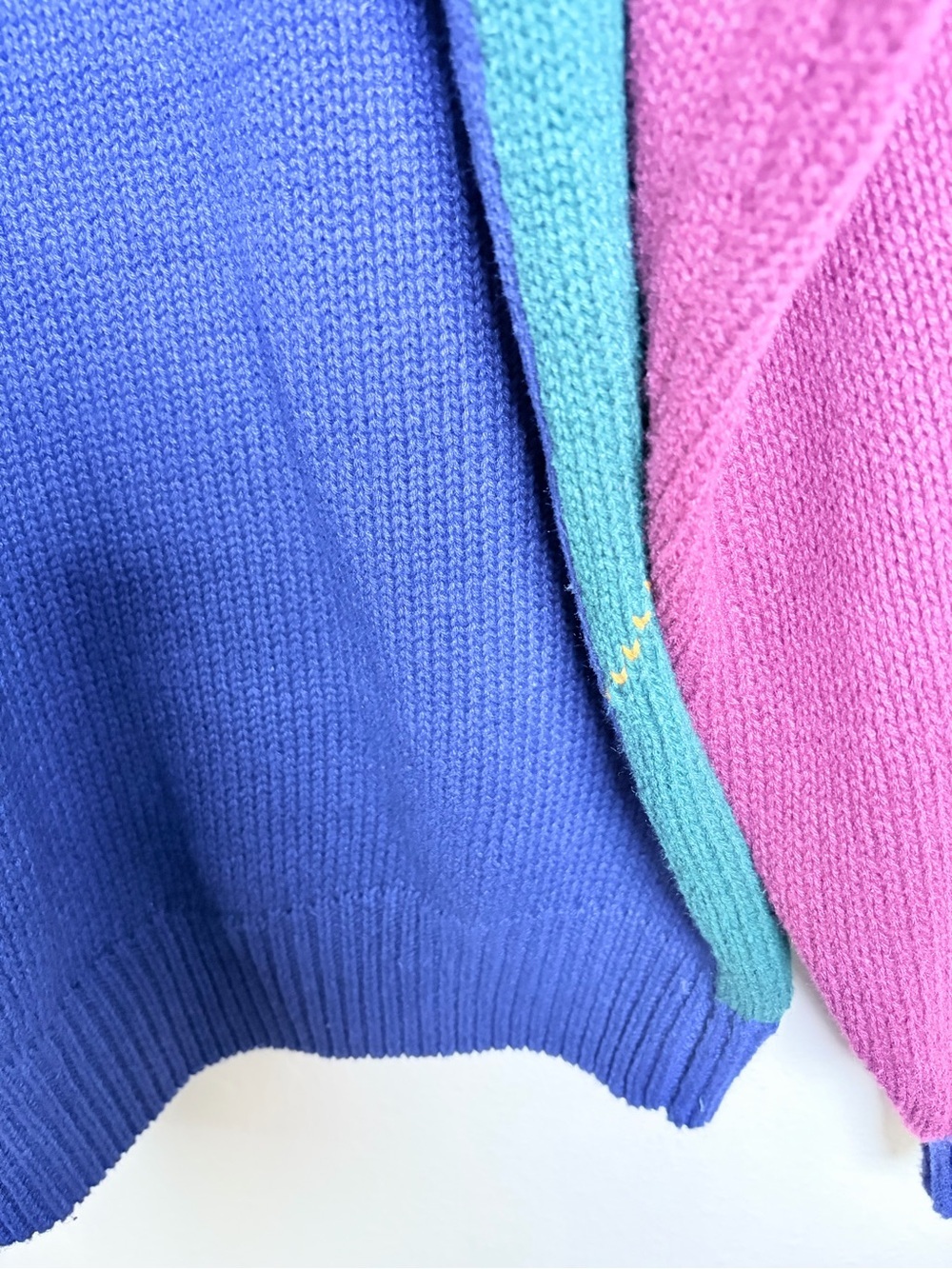 Vintage American Weekend Colorblock Argyle Sweater Size Large 90s Ramie Cotton - Picture 9 of 12